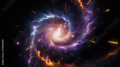 Dynamic Flaming Spiral Galaxy with Electric Arcs