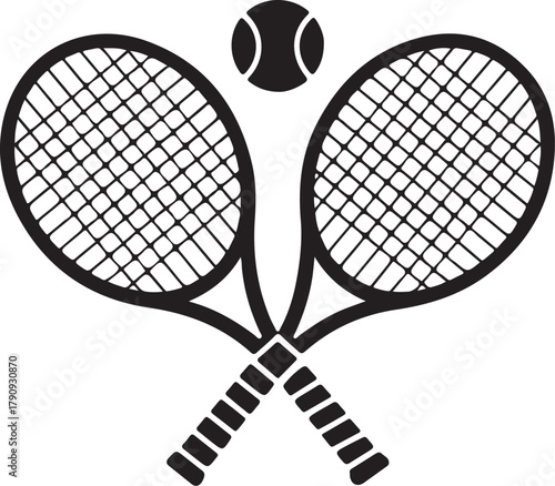 Two crossed tennis rackets and a tennis ball graphic sport game vector illustration EPS file download.
