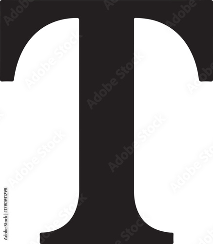 Black serif letter T on white background alphabet typography vector illustration EPS file download.
