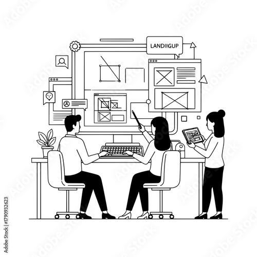 Experienced software developers collaboratively building intuitive user interfaces and responsive web layouts on screens within a digital workspace