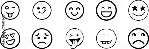 emoji face  Emoticon features emoji faces in   smile, happy, sad, angry, and surprised expressions color, simple line smiley face vector illustration. Doodle Emoji face icon set. Hand drawn sketch sty