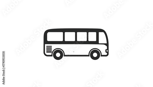 Simple, minimalist bus icon in black and white. Side view with rounded edges on a plain background