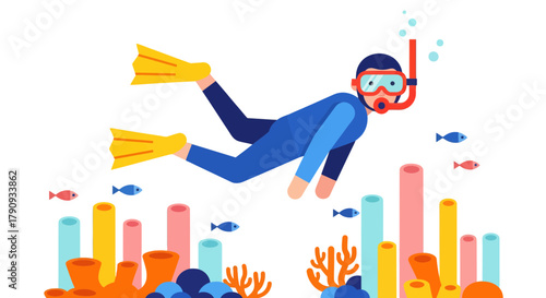 Underwater Exploration Scene Depicting a Scuba Diver Amidst Colorful Coral Reefs