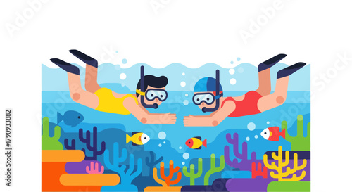 Underwater Exploration: Two Individuals Discovering Marine Life Deep Within The Ocean