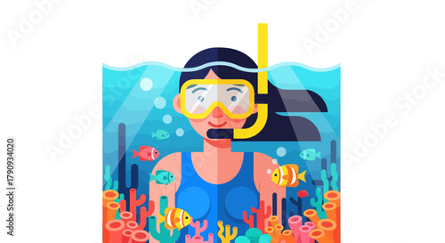 Underwater Exploration With A Scuba Mask And Colorful Fish Swimming Amongst Corals