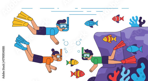 Underwater Exploration With Snorkelers and Colorful Marine Creatures Beautiful Illustration