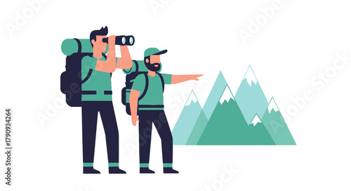 Two Hikers Explore Mountain Peaks Together: Adventure, Journey, and Observation