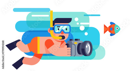 Underwater Photographer Captures A Colorful Fish In The Deep Blue Sea For Adventure