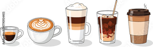 Variety of coffee drinks illustration Vector