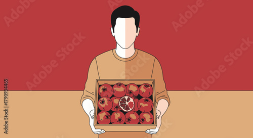 Unidentified Person Presenting a Box of Fresh and Juicy Pomegranates for Consumption