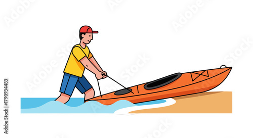 Unveiling A Kayak Adventure: A Person Preparing To Launch The Watersport Vessel