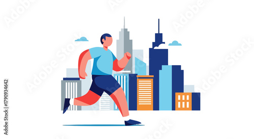 Urban Athlete Running Amidst Skyscrapers, Demonstrating Fitness And Energetic Lifestyle
