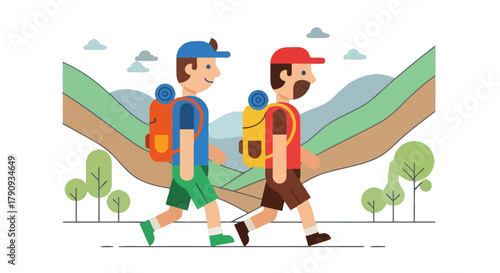 Two Joyous Hikers Enjoying Scenic Mountain Trails With Backpacks And Optimistic Countenances