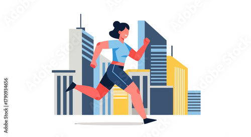 Urban Runner In Pursuit Of Fitness Amidst City Scapes For Overall Well-being