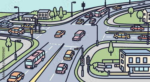 Urban Infrastructure Depictions of Roadways with Vehicles, Conveying Transportation Dynamics