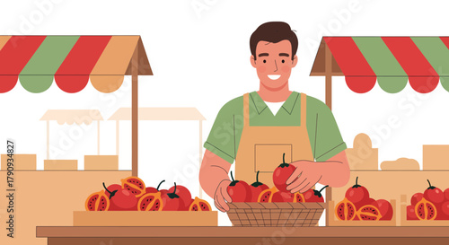 Vendor Presenting Fresh Exotic Fruits in a Market Stall Promoting Agricultural Freshness