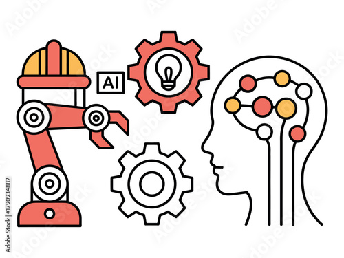 Robotic arm and AI brain graphic represent technological advancement and innovation.