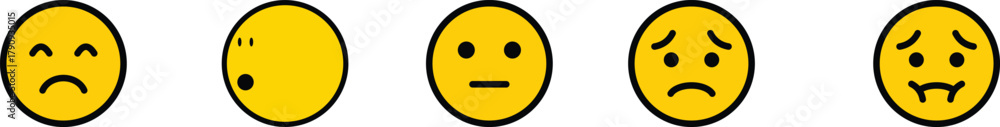 Fototapeta premium emoji face Emoticon features emoji faces in smile, happy, sad, angry, and surprised expressions color, simple line smiley face vector illustration. Doodle Emoji face icon set. Hand drawn sketch sty