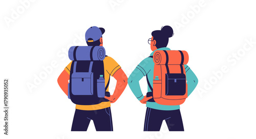 Two People Hiking Together Ready To Begin A New Adventure In The Great Outdoors