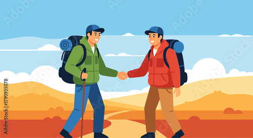 Two People Hiking Together, Welcoming Outdoors Experiences, Friendship And Adventure
