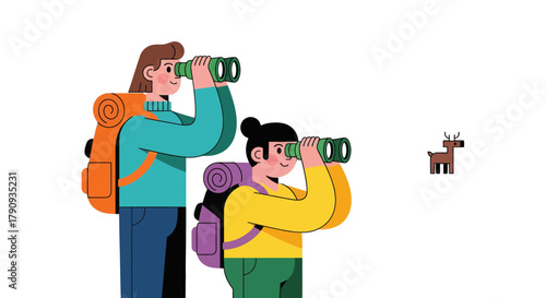 Two Travelers Observant the Wildlife, Engaging on a Journey Outdoors and Exploring