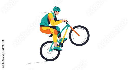 Vibrant Cyclist Executing a Wheelie with Energetic Colors on a Black Background