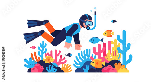 Underwater Exploration: A Colorful Illustration of Scuba Diving and Marine Life