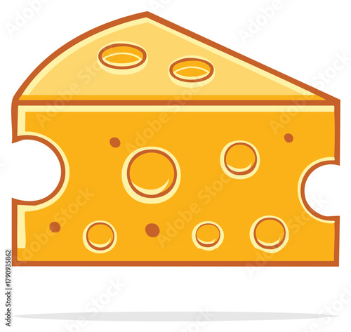 Cartoon Slice of Cheese with Holes Isolated Cheesey Food Cheddar Product