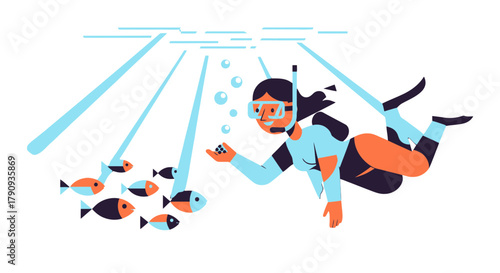 Underwater Exploration: A Diver's Encounter with Marine Life and Artistic Concept