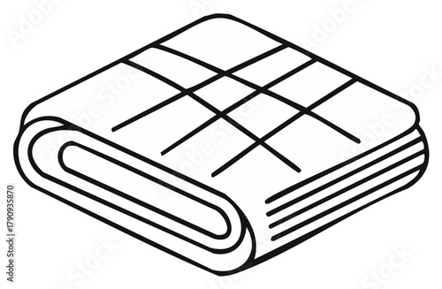 Quilted Fabric Block Monochrome Isometric View, Layers of Material with Diamond Stitching, Textile Crafting