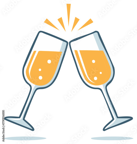 Two champagne flutes clinking together for a celebratory toast with sparkling bubbles