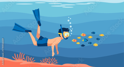 Underwater Exploration: A Scuba Diver Swimming Amongst Colorful Tropical Fish, Enjoying Marine Life