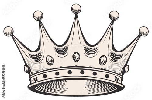 Illustrated Crown Depicting Royalty, Power, and Elegance in Ivory and Black Outline