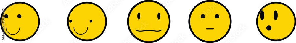 Fototapeta premium emoji face Emoticon features emoji faces in smile, happy, sad, angry, and surprised expressions color, simple line smiley face vector illustration. Doodle Emoji face icon set. Hand drawn sketch sty
