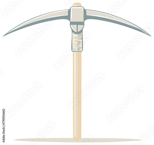 Pickaxe Illustration with Wooden Handle and Metal Head Tool Element