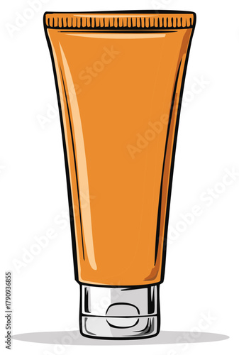 Blank orange cosmetic tube illustration for skincare or sunscreen product packaging mockup