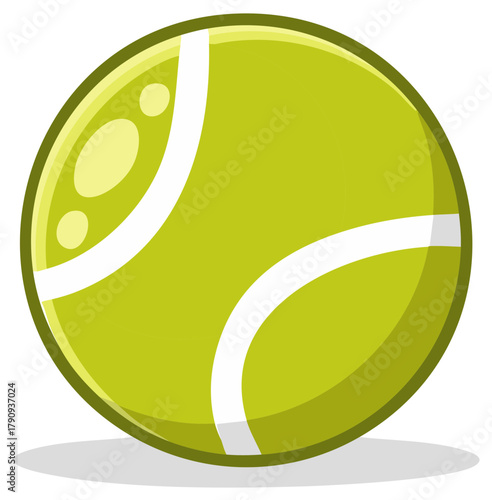 Cartoon tennis ball with white stripes and a slight shadow