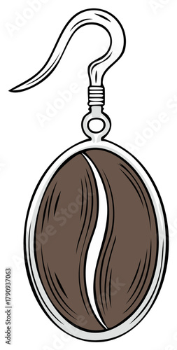 Coffee Bean Shaped Earring with Hook Fastener Artistic Creative Design Jewelry Idea Fashion Accessory Adornment Illustration