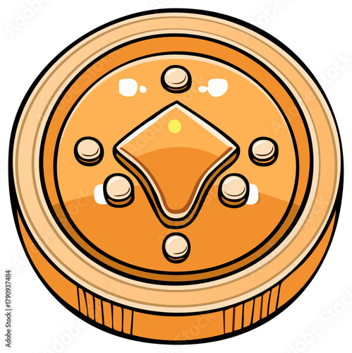 Stylized Gold Coin Illustration with Square Cutout for Games and Digital Assets