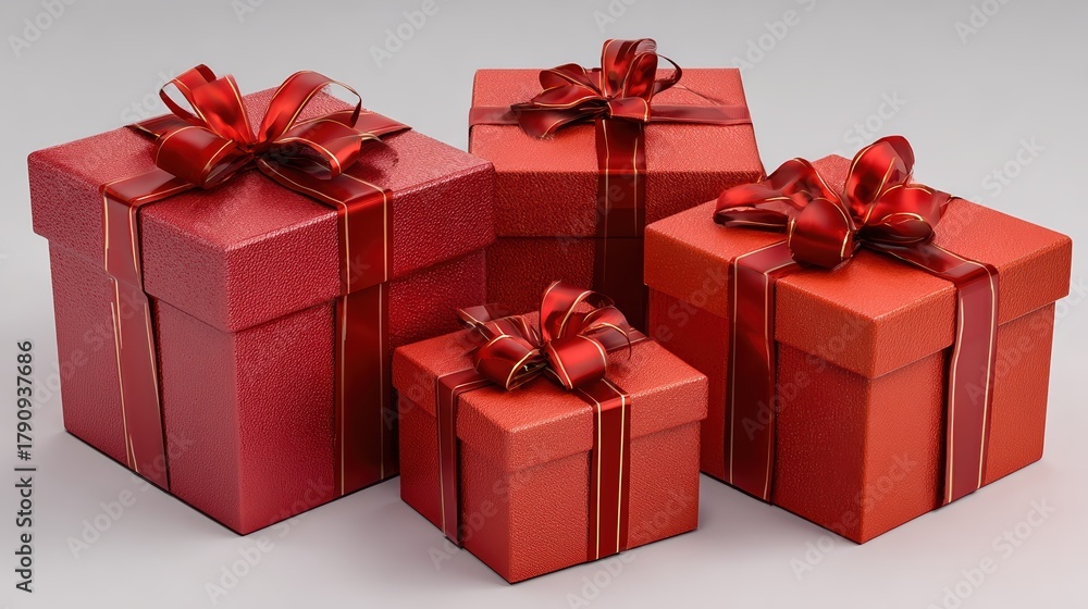 Obraz premium red gift boxes with satin ribbons