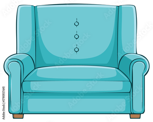 Illustration of a teal upholstered armchair with tufted back and rolled arms vector graphic