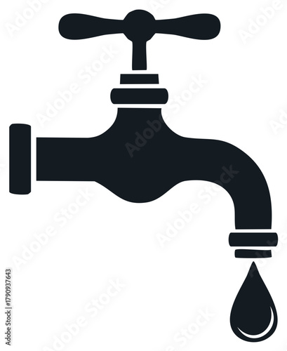 Black tap illustration with water drop leaking faucet icon vector symbol of plumbing