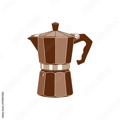 Brown Moka Pot Coffee Maker Illustration on White Background