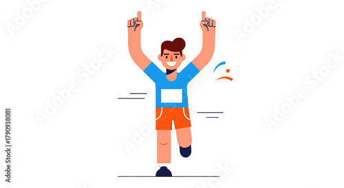 Triumphant Runner Celebrating Victory, Winning, Success, Achievement, Marathon Champion