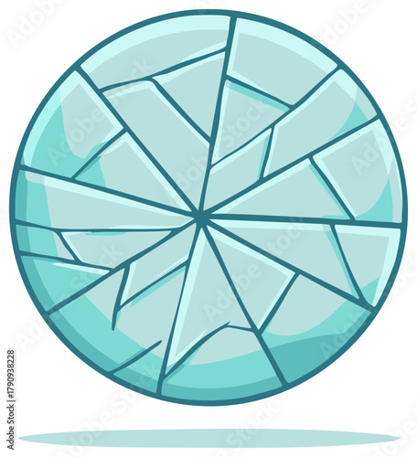 Cartoon ice sheet, round shape, broken into geometric pieces