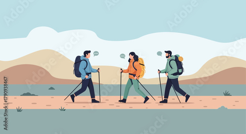 Trio Of Trailblazers: Hiking Through Rolling Landscape, Sharing Adventures Together