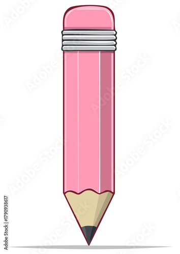 Simple pink pencil with eraser and sharpened tip