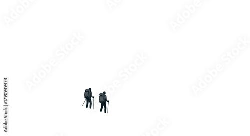 Two Figures Hiking Amidst Darkness and Mystery Towards Unseen Horizons