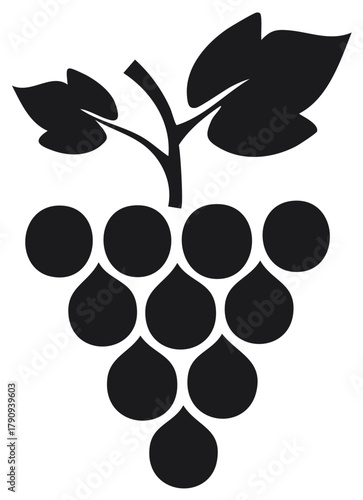 Stylized grape cluster icon with vine and leaves graphic