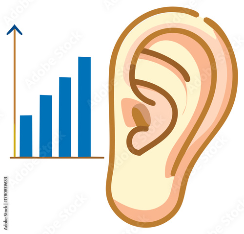 Hearing Health and Audiology Growth Concept with Ear and Rising Bar Chart
